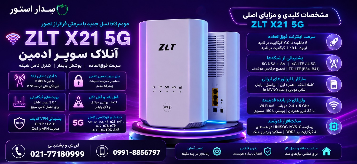 مودم ZLT 5G X21 آنلاک سوپر ادمین (استوک با جعبه)